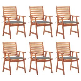 Outdoor Dining Chairs 6 pcs with Cushions Solid Acacia Wood (Color: Brown)