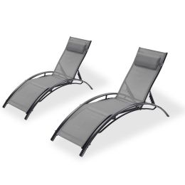 2PCS Set Chaise Lounges Outdoor Lounge Chair Lounger Recliner Chair For Patio Lawn Beach Pool Side Sunbathing (Color: as pic)