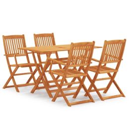 5 Piece Folding Outdoor Dining Set Solid Eucalyptus Wood (Color: Brown)