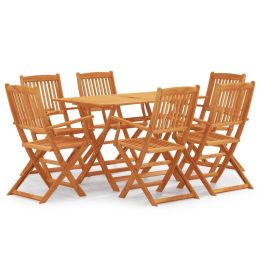 7 Piece Folding Outdoor Dining Set Solid Eucalyptus Wood (Color: Brown)