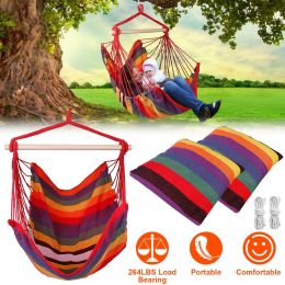 Hammock Hanging Chair Canvas Porch Patio Swing Seat Portable Camping Rope Seat (Color: Red)