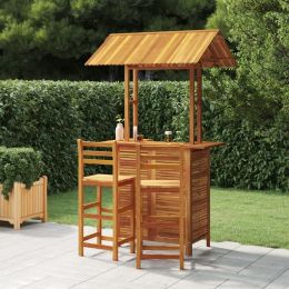 3 Piece Patio Bar Set Solid Wood Acacia (Color: Brown)