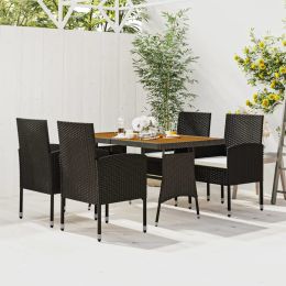 5 Piece Patio Dining Set Poly Rattan Black (Color: Black)