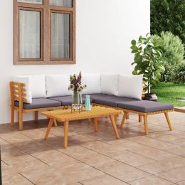 6 Piece Patio Lounge Set with Cushions Solid Acacia Wood (Color: Brown)