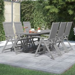 7 Piece Patio Dining Set Solid Wood Acacia (Color: Grey)