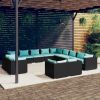 13 Piece Patio Lounge Set with Cushions Black Poly Rattan