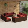 13 Piece Patio Lounge Set with Cushions Poly Rattan Brown