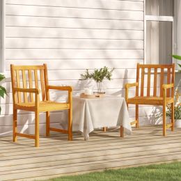 Patio Chairs 2 pcs Solid Acacia Wood (Color: Brown)