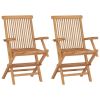 Garden Chairs with Green Cushions 2 pcs Solid Teak Wood