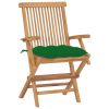 Garden Chairs with Green Cushions 2 pcs Solid Teak Wood