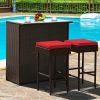 3 Pieces Patio Rattan Wicker Bar Table Stools Dining Set