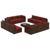 13 Piece Patio Lounge Set with Cushions Poly Rattan Brown