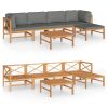 6 Piece Patio Lounge Set with Gray Cushions Solid Teak Wood