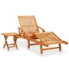 Garden Sun Lounger with Table and Cushion Solid Acacia Wood